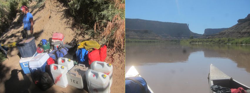 <p>Our pile of supplies, then (finally!) On the river</p>