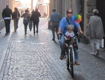 <p>out riding the baby around in Cividale</p>