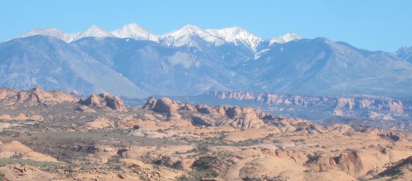 <p>Arches with the Manti La Sals beyond</p>