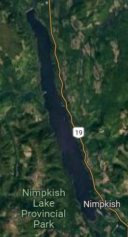 Google map: Nimkish Lake and Highway 19